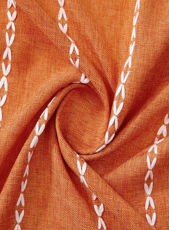 RoomTalks Fall Color Boho Farmhouse Kitchen Curtains 36 Inch Length French Striped Modern Vintage Chic Textured Orange Autumn Short Cafe Curtains for Small Window Kitchen Bathroom - Image 5